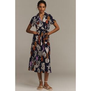 Anthropologie Navy Floral Midi Dress